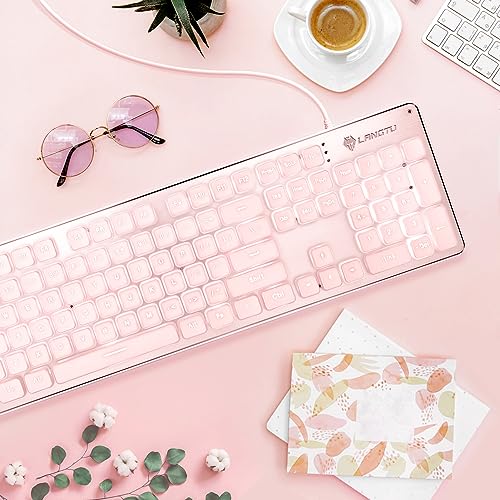 キーボード 有線 メンブレン ゲーミングキーボード 薄型 LEDバックライト 25キー防衝突 防水 USB接続 ゲーム オフィス対応 英語104キー ピンク（ピンクパネル）