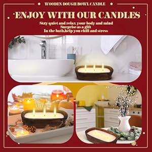 2 pack 10 inch wood dough bowl candle christmas candle decorative with wick scented candles soy xmas gifts for men women farmhouse table centerpiece homeapple and cinnamon  urban country home decor