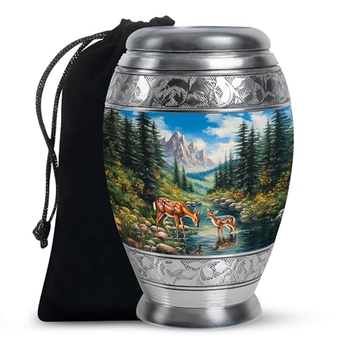 Image of Deer Urn for Ashes Funeral Urns for Human Ashes Adult Man 10 Inch Large | Funeral Urns for Human Ashes Adult Man, Unique Cremation Urns, Decorative Burial Urn