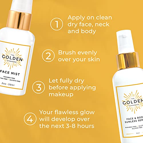 The Golden Standard Face And Body Sunless Serum - Hydrating And Flawless Sunless Tanning Drops For A Buildable Tan - Natural Self Tanning Serum - Sulfate Free, Paraben Free And Cruelty Free (4 Oz) #TOP2