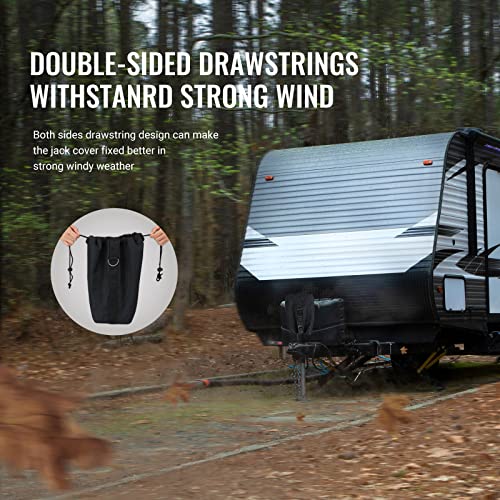 Bougerv Rv Electric Tongue Jack Cover With D Rings, 600D Universal Trailer Jack Protective Black Cover For Outside Rv Parts Rv Accessories #TOP3