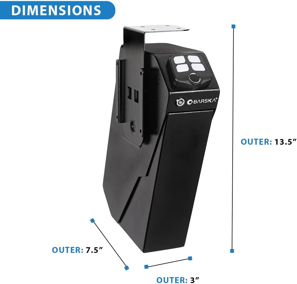 Barska Quick Access Handgun Desk Safe – DOJ Approved Digital Keypad, Tamper-Resistant Steel, Silent Access Mode, Foam Lined Interior, Left/Right Mounting