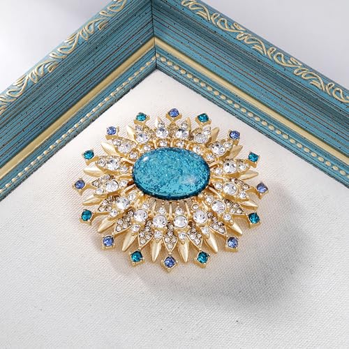 Image of Vintage Rhinestone Flower Brooch Pin 14k Gold Plated Sun Flowers Crystal Laple Pins Clip Suit Dress Sweater Clothes Accessories Brooches Pins Exquisite Palace Style Jewelry Gifts for Women Girls Mom