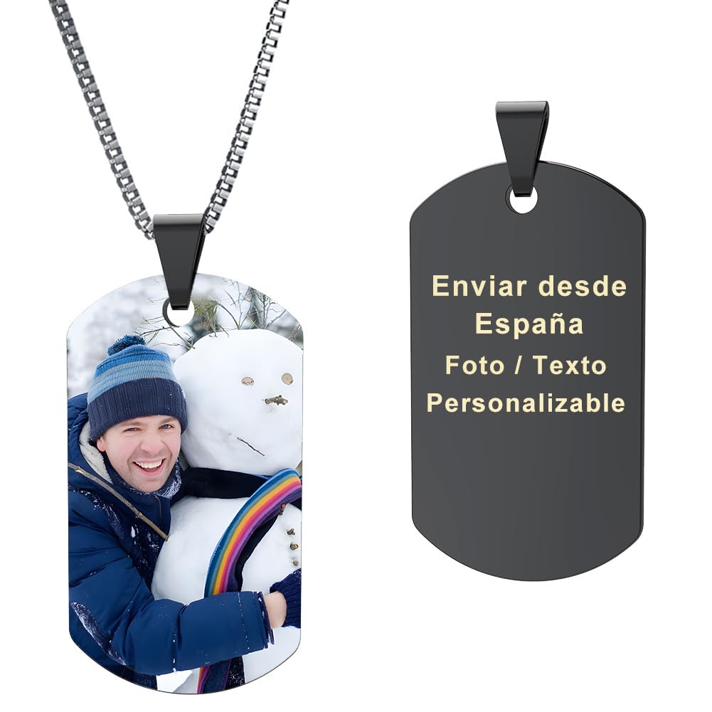 FUSIYU Collar Colgante Personalizado Acero Inoxidable, Collar de Placa Personalizable Opcional, Foto/Texto Personalizable, Collar Personalizado con Cadena 60cm, Oro/Plata/Negro