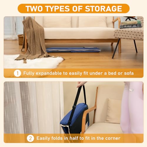 Image of FASTMOMENT 14-Position Adjustable Floor Chair with Back Support - Portable Gound Seating for Adults & Kids, Foldable Meditation Chair with Japanese KOYO Bearings & Washable Linen Cover (Blue)