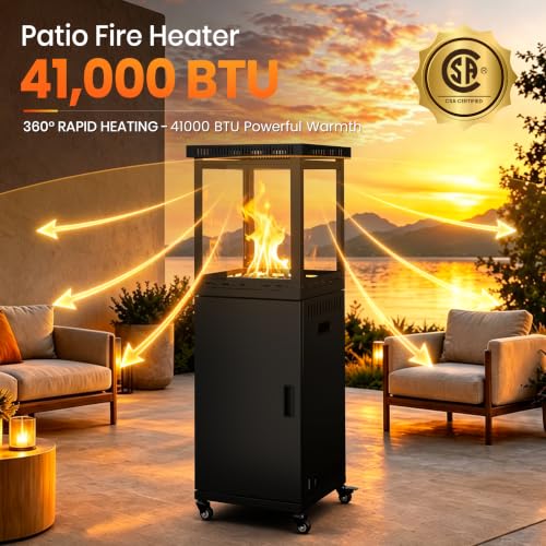 Image of Pamapic 41000 BTU Outdoor Propane Patio Heater, CSA Certified Weather Resistant Outdoor Heater with Lockable Wheels & Protective Cover, for Backyard Balcony Garden Poolside, Dark