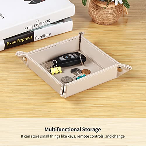 Image of YAPISHI Key Dish Bowl for Men, Entryway Catchall Holder Bedside Table Valet Tray for Pocket Stuff, PU Leather Nightstand Organizer for Dice /Coins /Wallet /Watch /Rings /Sunglasses, Dresser /Coffee Table