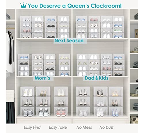 Essblin 12 Pack Women's Shoe Box Clear Plastic Stackable - Shoes Organizer For Closet - Shoe Storage Boxes - Shoe Box Storage Containers - Shoe Bins Case - Cajas Para Zapatos #TOP5