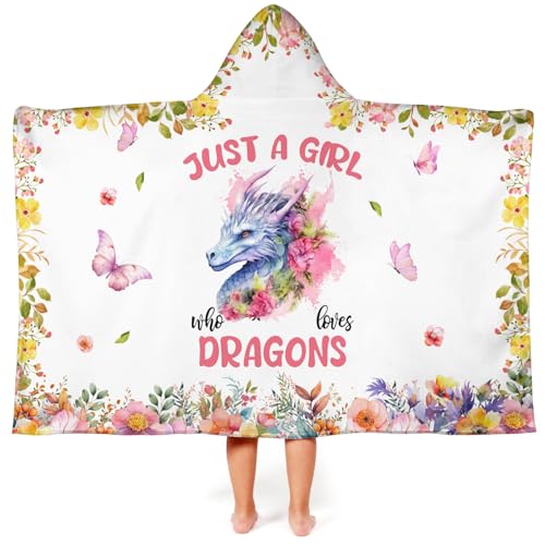 Image of Dragon Hooded Bath Towels for Girls,Soft Cotton Swimming Shower Beach Blanket (Dragon)