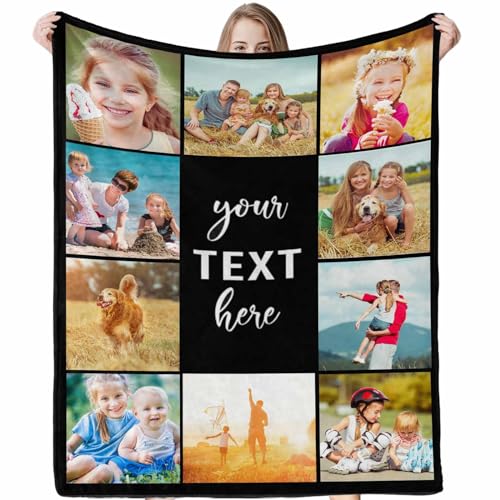 Customized Blankets with Photos Custom Blanket Family Picture Upload Personalized Blanket Adults Customize Blanket Birthday Customizable for Dad Mom Nana Kids Dogs Friends 60x50inch