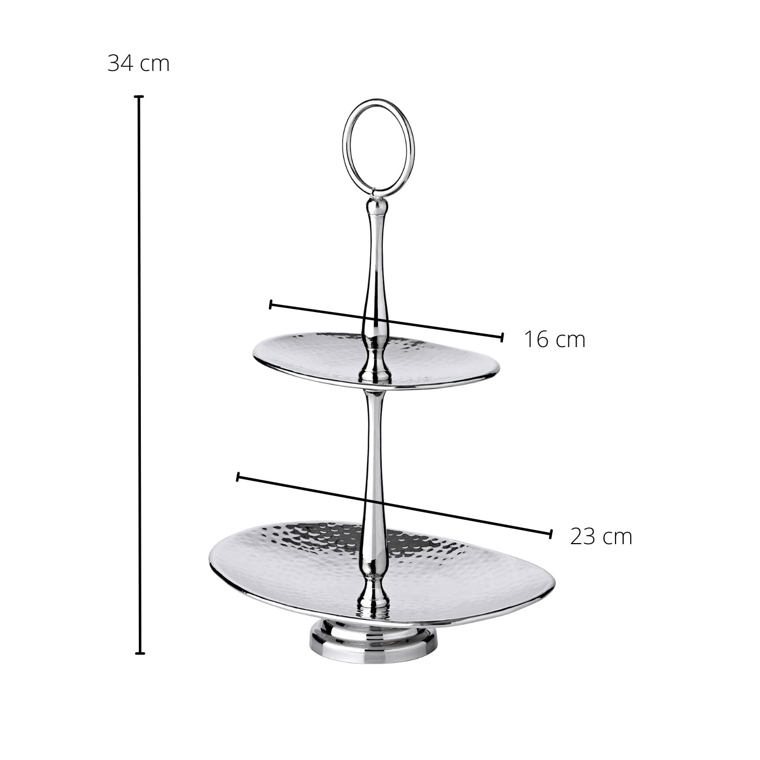 EDZARD Présentoir à gâteaux Gulf, 2 niveaux, ovale, acier inoxydable, martelé, hauteur 34 cm