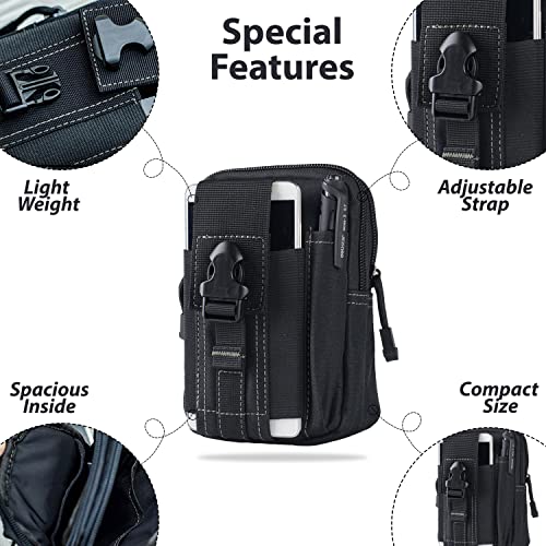 Image of Kraptick Multi-Purpose Water Resistant Waist Bag with Dual Compartment, Waist Bag Mobile Phone Holder, Waist Pack for Men, Women Camping Hiking Pouch (Black Grey)