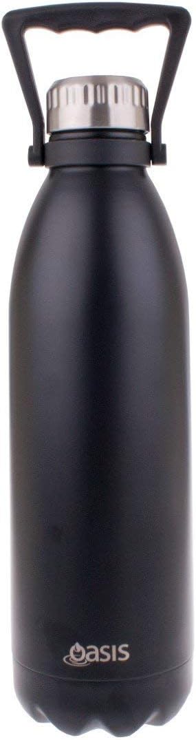 Oasis Double Wall Vacuum Insulated 18/8 Stainless Steel Water Drinks Bottle 50oz (Black)