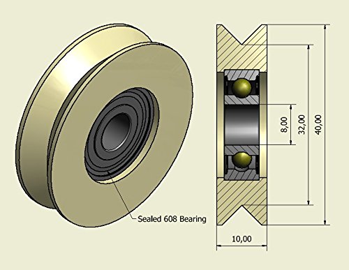 Pack of 4 Nylon Polyamide Pulley Wheels with 90° V groove Linear Guiding Wheels (V-40 mm-8 mm) - Image 3