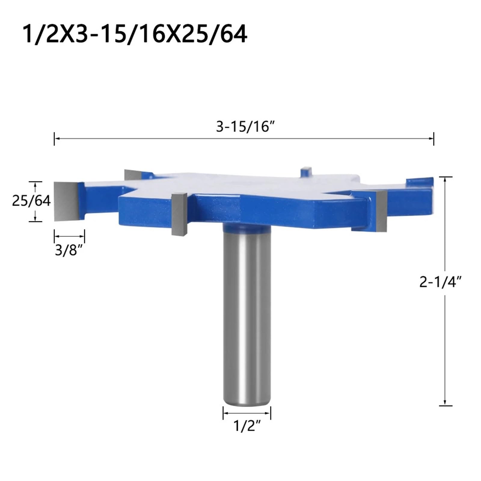 Fresatrici, 1 pz. Gambo da 1/2" Gambo da 12 mm Fresa for scanalatura a T a 6 bordi Fresa for legno di qualità industriale(1I2inch shankX100X10)