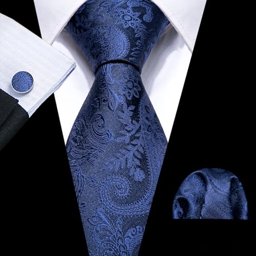 Image of Barry.Wang Men Tie Set Paisley Silk Necktie Pocket Square Cufflinks Formal Wedding Business Party