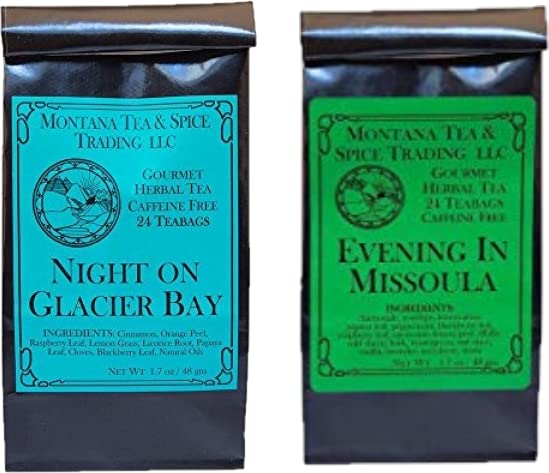 Montana Tea & Spice Trading LLC Montana Tea & Spice Herbal Tea Night on Glacier Bay & Evening in Missoula Teabags Combo Pack