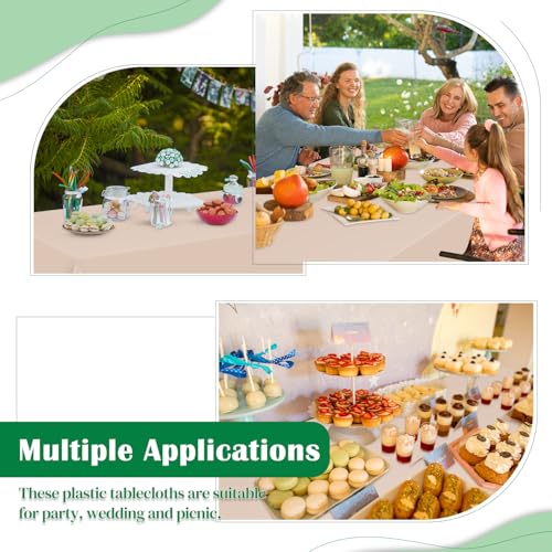 Image of Beige 14 Pack 54 x 108 Inch Plastic Tablecloths, Disposable Rectangle Tablecloth, Party Table Cover Plastic Table Cloth
