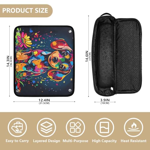 2-in-1 Estuche de Viaje para Rizador con Mat de Hierro y Organizador para Herramientas de Calentamiento, Bolsa para Secador, Rizador, Plancha de Pelo - Sweet Dachshund Dripping Paint miniatura 4