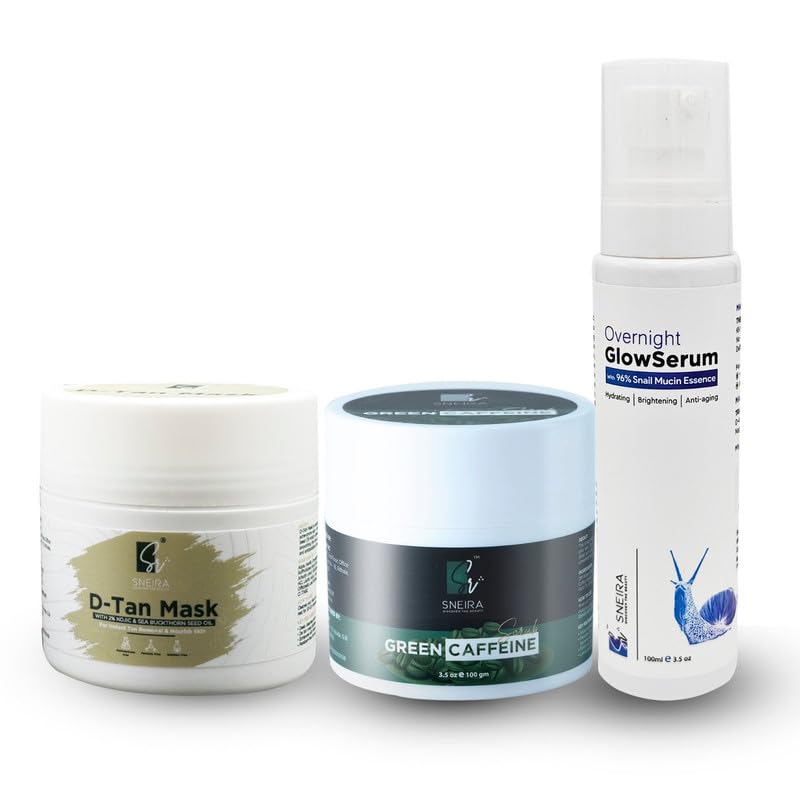 Image of Advanced Skincare Combo - Snail Mucin Glow Serum, D-Tan Face Mask & Green Coffee Face Scrub | Korean Inspired Skin Care Routine for Glowing Skin | Hydrating Daily Face Care Set for Men & Women