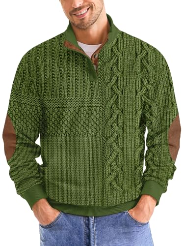 Mens Sweatshirt Retro Vintage Knit Print Sweatshirt 3D Printed Stand Up Collar Long Stand Collar Henley Button Polo