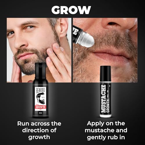 Image of Beard & Hair Growth Oil 50ml V2 with Mustache Growth Roll On 8ml for Men | Beard Growth Serum, Hair Regrowth Oil, Patchy Beard Solution, Thick Beard Kit for Men (Pack of 2)