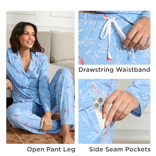 Image of Cuddl Duds Long Sleeve Button Up Matching Pajamas 2 Piece PJs Set for Women