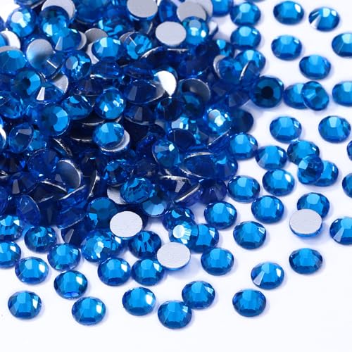 Image of Capri Blue Flatback Rhinestones, Glass Rhinestones for Nail Art and Craft, Glue Fix, Loose Crystal Gemstones(Capri Blue, SS20, 1440pcs, 4.6-4.8mm)