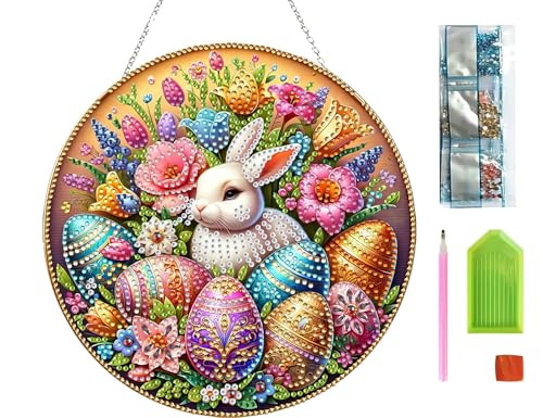 Guidre DIY Diamant Desktop Ornament,Diamond Painting Ostern Desktop-Ornament, Speziell geformter Kristall Osterhase,Oster Hase Geschenk,Diamant Kunstmalerei Tischdekoration Diamant (B)