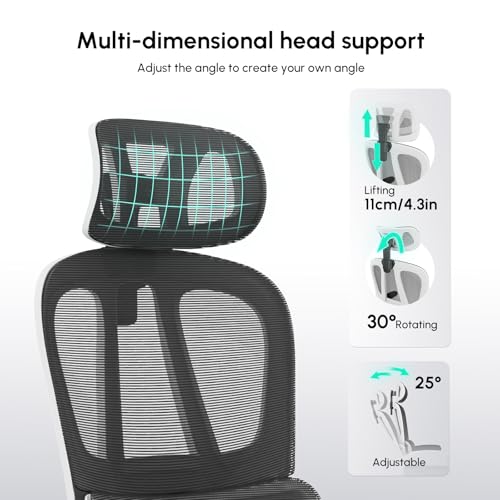 ubmi Office Chair, Ergonomic Office Chair, Mesh Desk Chair for Adults, Computer Chair with Adjustable Headrest & Flip-up Armrests, Home Office Task Chair, Chaise Bureau, Work, Comf image 6