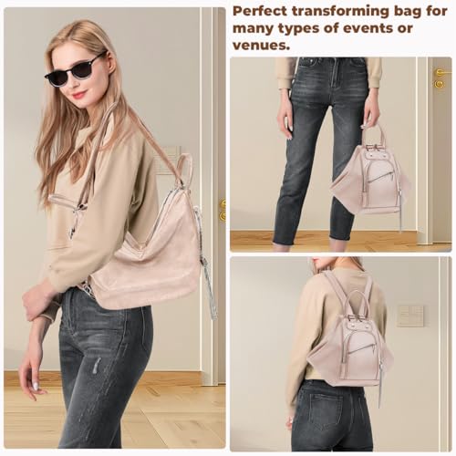Image of Leather Bookbag Purse for Women Waterproof Anti-theft Rucksack Convertible Backpack Tote Large Casual Tote Bag Ladies Shoulder Bags with Tassel for Work College Travel Daily Use