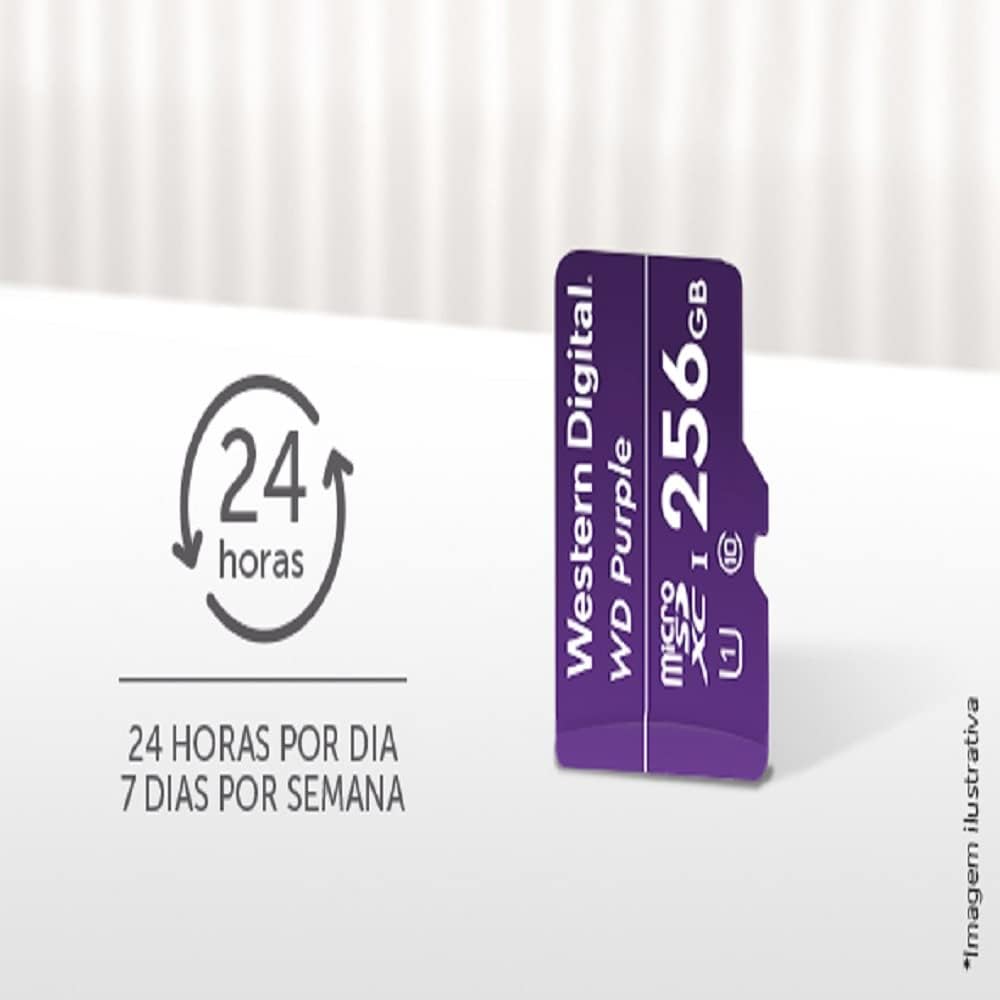 Cartão de Memória Com 3 Anos de Garantia Micro SD 256GB WD Purple Intelbras
