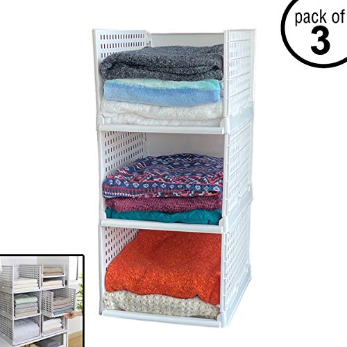 Uncluttered Designs Faltbare Regale (3er-Set) für Küchenschrank, Speisekammer, Schrank, Schlafzimmer, Organisation und Aufbewahrung des Badezimmers (weiß)