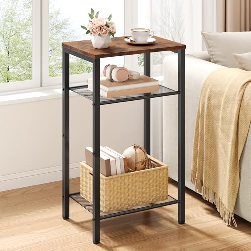 Hoctieon Table d'Appoint à 3 Niveaux, Bout de Canapé, Table Basse avec Structure en Métal, Tables de Chevet pour Petits Espaces, pour Salon, Chambre, Bureau...