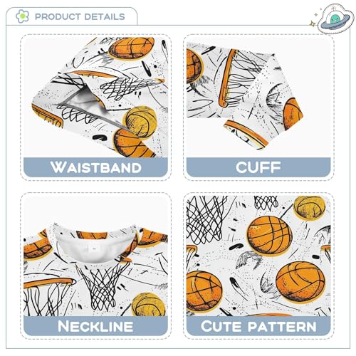 JUNZAN Cartoon Basketballs Big Girls Hooded Sweatshirt Long Sleeve Tops Clothing Shirts Party 4T3