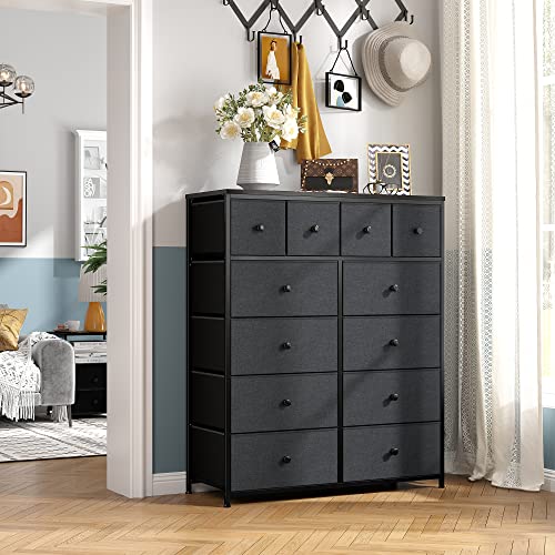 Enhomee Dresser For Bedroom With 12 Drawers, Tall Dressers For Bedroom, Chest Of Drawers For Bedroom, Closet, Clothes, Living Room, Drawer Dresser Organizers, 11.8" D X 40.6" W X 43.7" H, Black Grey #TOP6