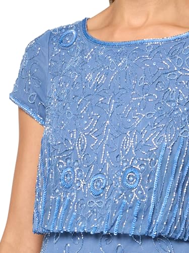 Image of Adrianna Papell Boat Neck Short Sleeve Blouson Beaded Gown