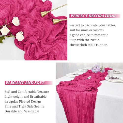 Pesonlook 12er Set Gaze-Tischläufer für Hochzeiten, 55 x 300 cm, Heißrosa – Ansicht 6
