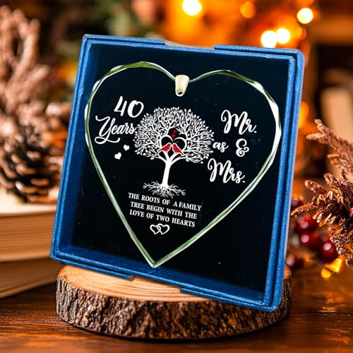 Image of 40th Anniversary Ornament 2024 - Heart Crystal Glass 40 Years of Love Keepsake for Christmas Tree - Perfect 40th Wedding for Couples and Parents