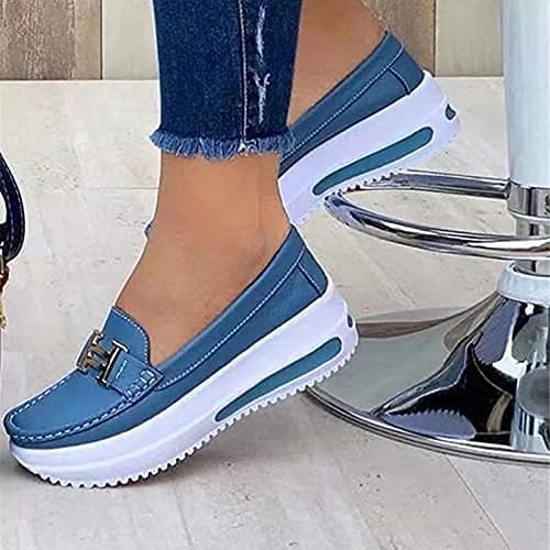 Ladies Genuine Leather Shoes ​Platform Shoes Round Toe Solid Color Shallow Mouth Metal Buckle UP High Heels Casual Shoe2