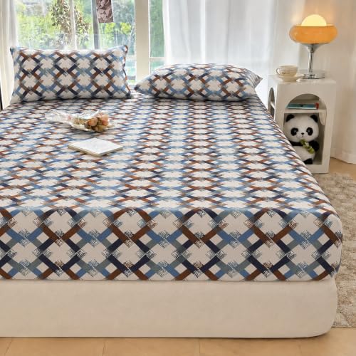 Image of VOMZER 320 TC Cotton Feel All Around Elastic Fitted Bedsheets Double Queen Size, Premium Elastic Fitted King Size Bed Sheet for Double Bed with 2 Pillow Covers, Size- 72 inch x 72 inch
