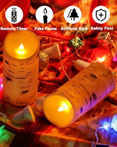 Comenzar Flameless Candles Birch Bark Candle LED Candles Home Decor H: 456" x D: 3.25" Electric Candle Faux Candles with Remote Timer Pack 3 - Image 3