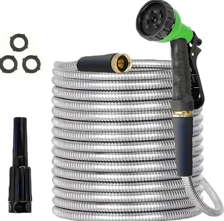 High-pressure thickened stainless steel hose with multi-function nozzle garden water gun (25FT+ Multi-Function Spray Head)