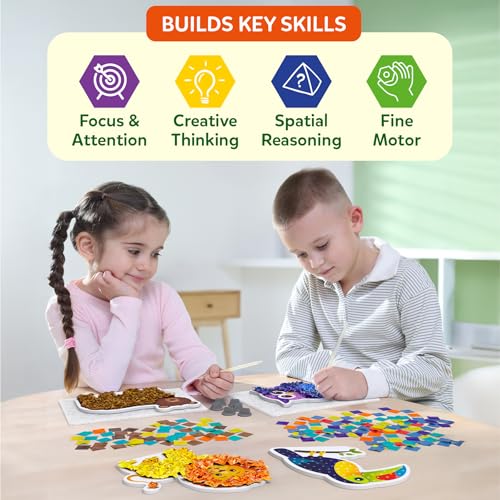 Image of Skillmatics Poke-in Art Animals Dirt-Free DIY Wooden Craft Kit for Kids, Creative Fine Motor Skills, Role Play & Room Decoration, Gift for Girls and Boys Ages 4, 5, 6, 7, 8, 9