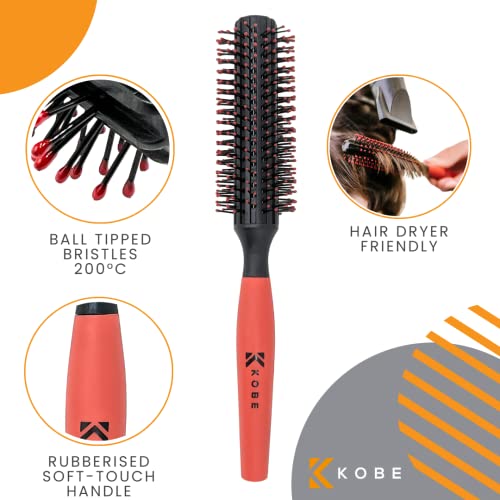 Kobe Pro Quiff Roller Large Round Men's Hair Brush 12 Rows of Ball-Tipped Bristles for volumising 20mm barrel creating waves & straightening easily Lifts the Hair & Prevents Pulling - Image 3