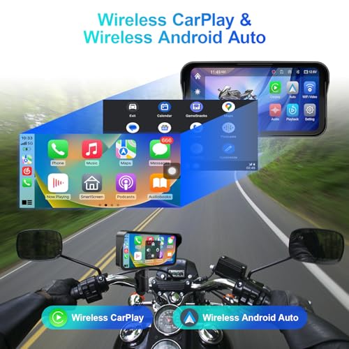 Image of LBW 6.25 inch Carplay Screen for Motorcycle (Includes128G SD Card) with Dual 2K Dash Cam, TPMS, Wireless Android Auto, GPS Navigation, IP67 Waterproof, HD Touch Screen, Bluetooth, Remote Control, Siri