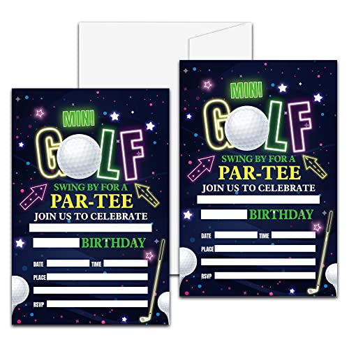 Golf Birthday Party Invitation, Mini Golf Themed Fill-In Invites, 20