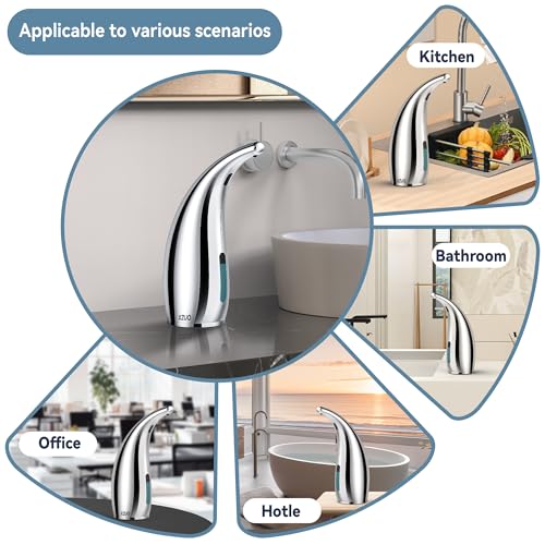 Image of Automatic Soap Dispenser, Plastic Material for Bathroom & Kitchen | 4-Level Adjustable Touchless Hand Soap Dispenser ,10oz /300ml Battery Operated Electric Dispenser, Silver Soap Dispenser