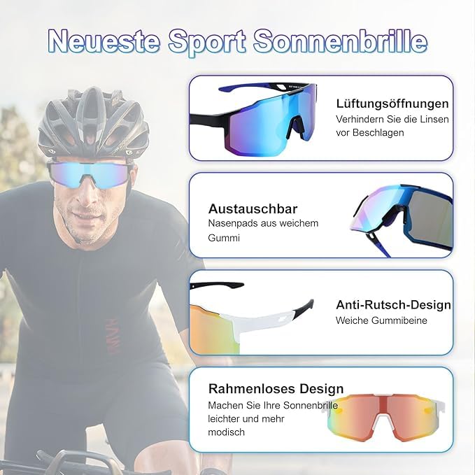 2 Pièces Lunette de Vitesse Homme et Femme Lunette Vitesse UV400 Lunettes Vitesse Homme pour Activités de Plein air Comme Le Cyclisme, La Course L'escalade La Pêche, Bleu + Orange
