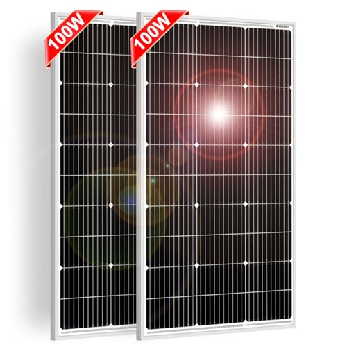 DOKIO 100W 18V Solar Panel 2-Pack for 12V Battery Charging, Monocrystalline Glass Modules with...